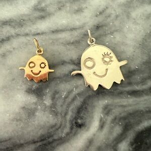 TTTE Ghost Charm Set 14K & Sterling Silver Smiley Face Ghost Pendant Signed